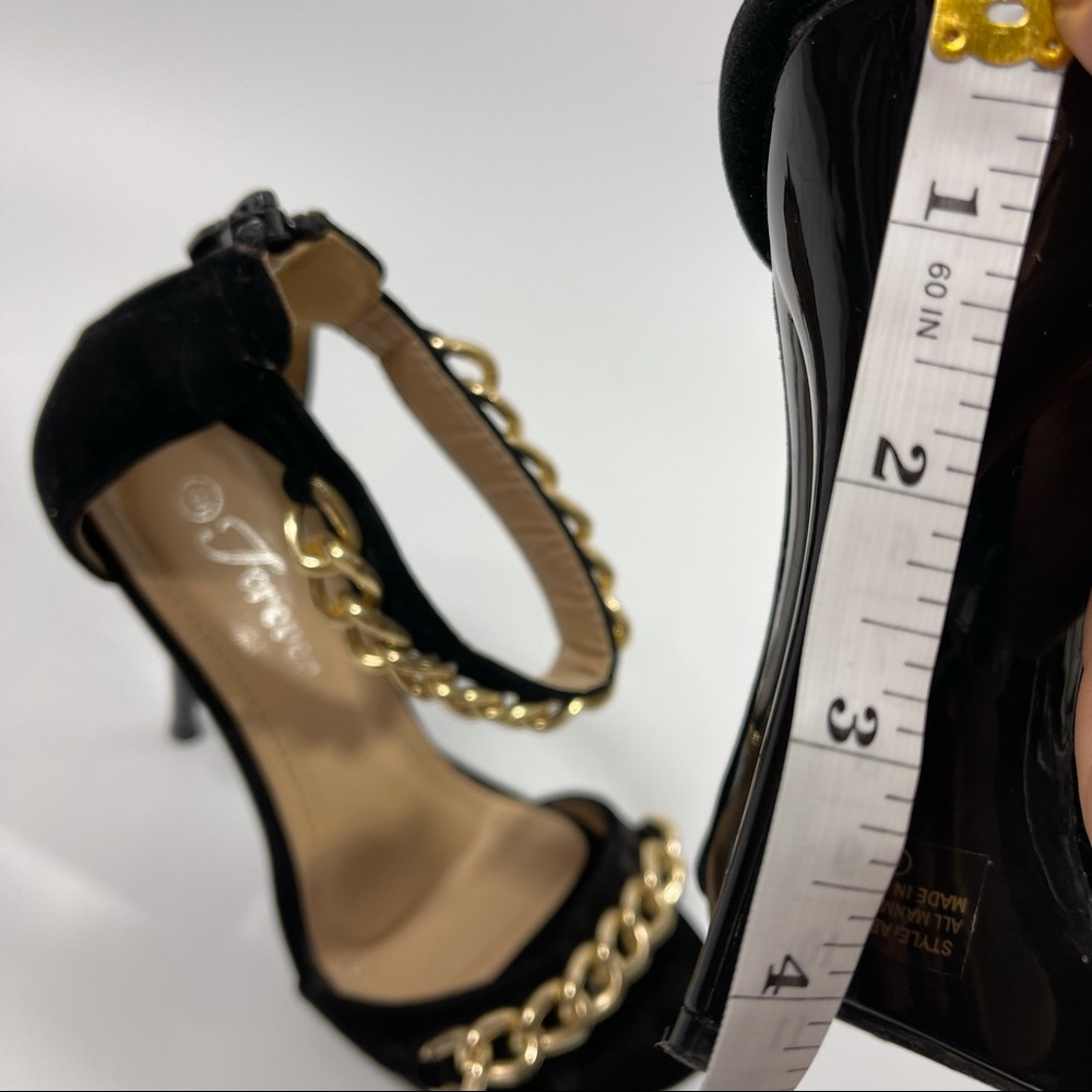 ❌SOLD❌ Black suede open toe chain strap heels size 6 - Picture 6 of 6